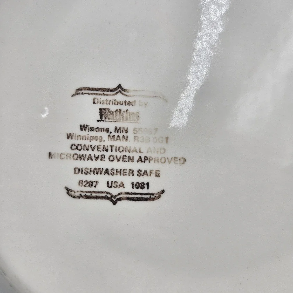 Vtg Watkins Deep Dish Pizza Recipe Pie Plate Dish Ceramic Cottagecore Grannycore